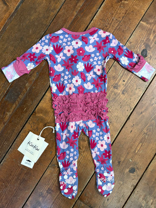 KicKee Pants Moonlight Picture Day Floral Layette Ruffle Footie with 2 Way Zipper