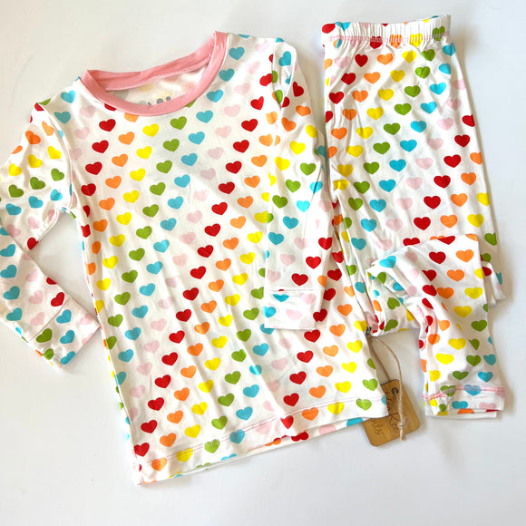 Kickee Pants Long Sleeve Rainbow Hearts Pajama Set