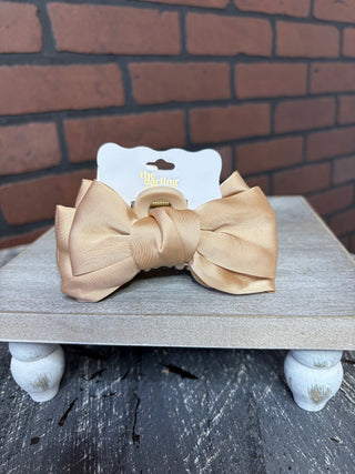 Mini Satin Bow Claw Clip - Beige