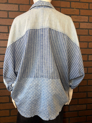 Easel Ice Denim Mixed Print Washed Chambray Woven Shirt