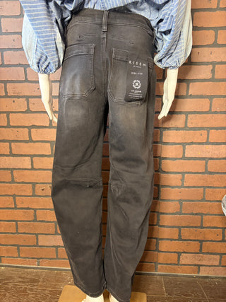 Risen Washed Black MR Barrel Patch Pocket Jeans