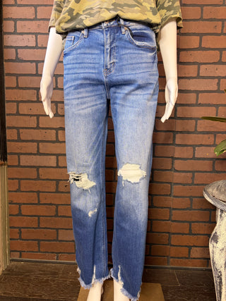 Mica Denim Ice Dark Blue Super High Disteressed Jeans - Plus Sizes
