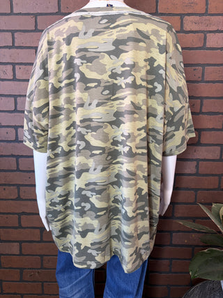 POL Camo V Neck Short Sleeve Top