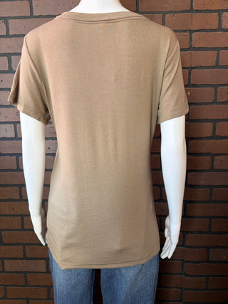 POL Ash Choco V Neck Short Sleeve Top