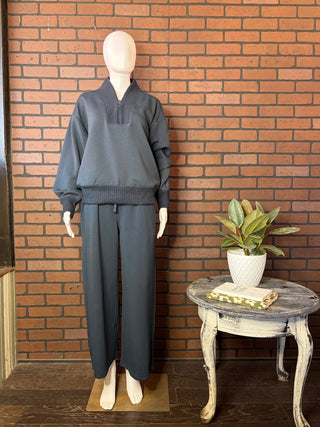 Rae Mode Teal Navy Modal Poly 4x2 Rib Quarter Zip Jacket