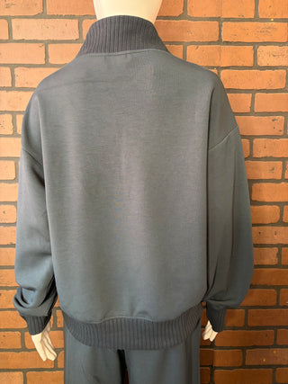 Rae Mode Teal Navy Modal Poly 4x2 Rib Quarter Zip Jacket
