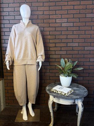 Rae Mode Heather Taupe Modal Poly Span Quarter Zip Pullover