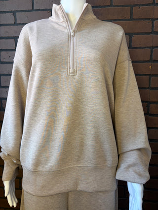 Rae Mode Heather Taupe Modal Poly Span Quarter Zip Pullover