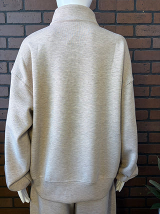 Rae Mode Heather Taupe Modal Poly Span Quarter Zip Pullover