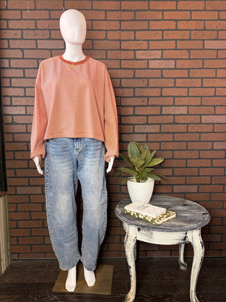 Wishlist Rust/Cream Micro Stripe Drop Shoulder Long Sleeve Top
