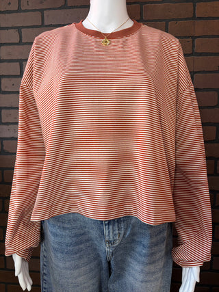Wishlist Rust/Cream Micro Stripe Drop Shoulder Long Sleeve Top