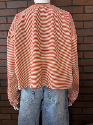 Wishlist Rust/Cream Micro Stripe Drop Shoulder Long Sleeve Top