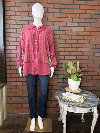 Oli & Hali Berry Washed Fabric Mix Button Down Shirt