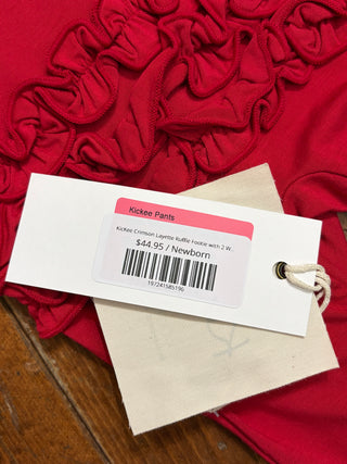 KicKee Crimson Layette Ruffle Footie with 2 Way Zipper