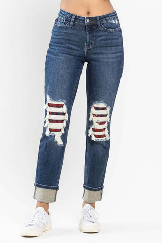 Judy Blue Mid-Rise Buffalo Plaid Knee