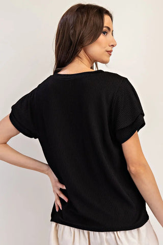 Ee:some Black Layered Flutter Sleeve V-Neck Top