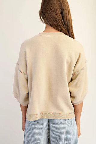 Ee:some French Vanilla Enzyme Washed Terry Knit Button Down Top