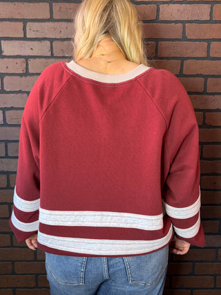 Easel Crimson Long Sleeve Color Mix Mineral Washed Shirt