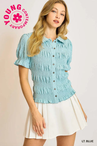 Sea Glass Smocked Top