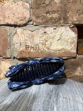The Darling Effect Satin Bow Claw Clip Endless Daydream Navy