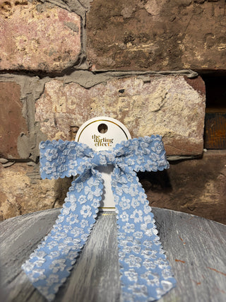 The Darling Effect Flower Scallop Hair Bow Blue
