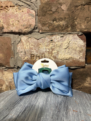 The Darling Effect Satin Bow Claw Clip Blue