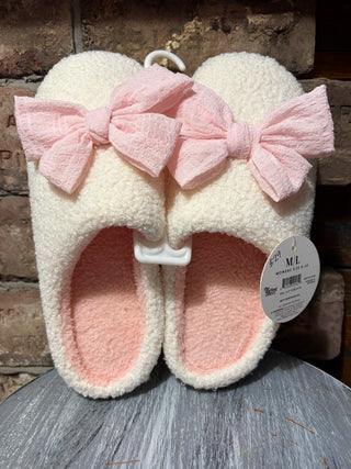 The Darling Effect Betty Bow Blush Fuzzy Slippers