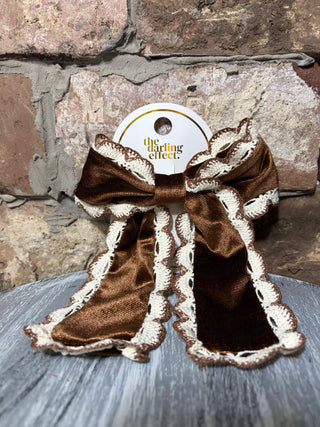 The Darling Effect Coquette Velour Hair Bow - Brown