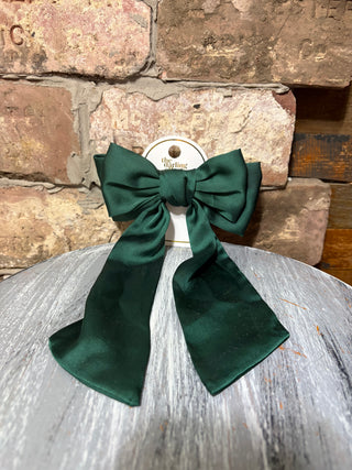 Darling Effect Dark Green Satin Hair Bow