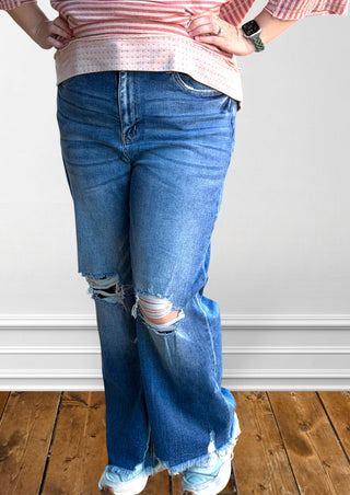 Mica Denim Ice Dark Blue Super High Disteressed Jeans - Plus Sizes