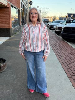 ee:Some Berry Breeze Soft Washed Stripe Frayed Trim Shirt - Regular Sizes