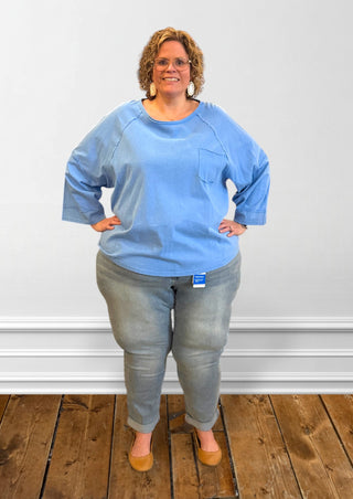 Judy Blue V-Front Cool Denim Cuff Boyfriend - Plus Sizes