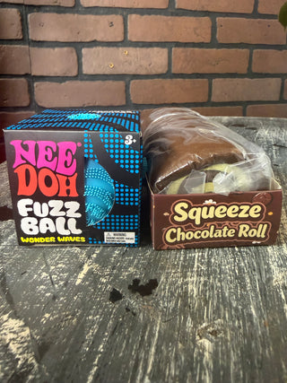 NeeDoh Wonder Wave Fuzz Ball and Chocolate Roll Bundle