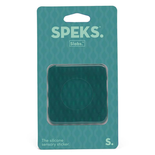 Teal Speks Slabs silicone sensory sticker in packaging