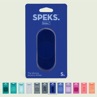 Blue Speks Slabs sensory sticker with lineup of available colors below