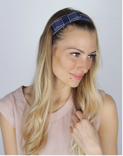 Banded 1 Inch Bow Navy Bandeau