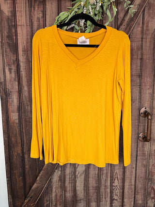 Sew In Love Mustard V Neck Long Sleeve