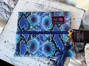 Makeup Junkie Small Blue Snakeskin Bag