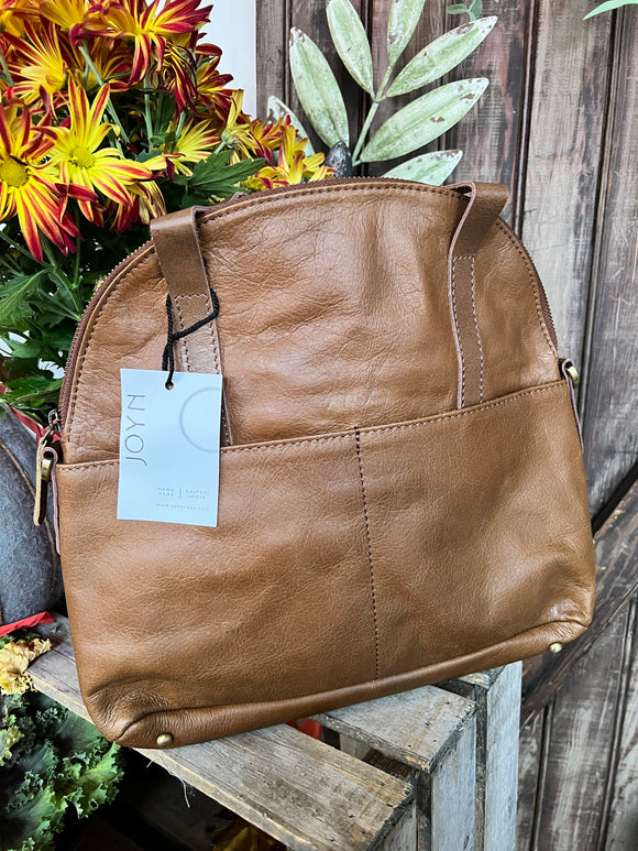 Joyn AW2137 Large Halfmoon Brown Leather Handbag