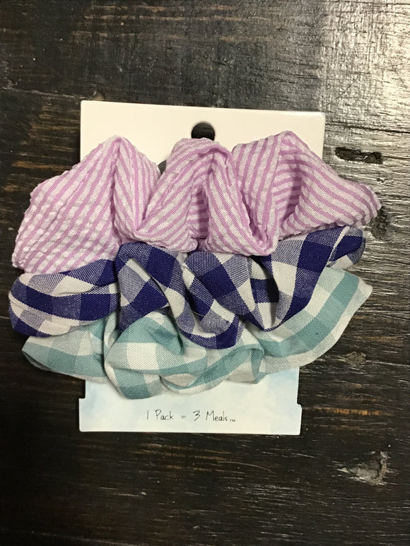 Banded Scrunchies Blue Gingham Woven