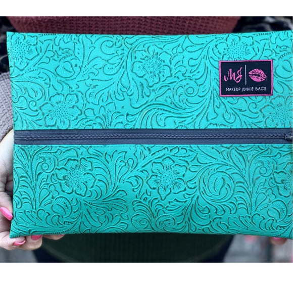 Makeup Junkie Bags Small Turquoise Leather