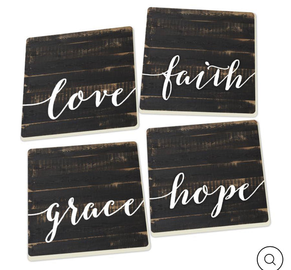 P. Graham Dunn Love, Faith, Grace, Hope Coaster Set